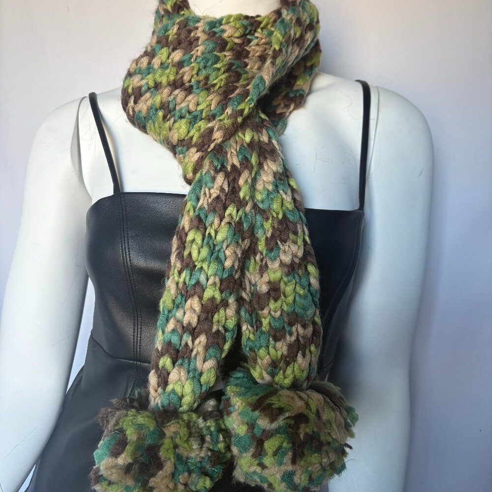 Cozy Knit Chunky Scarf with Pom-Poms